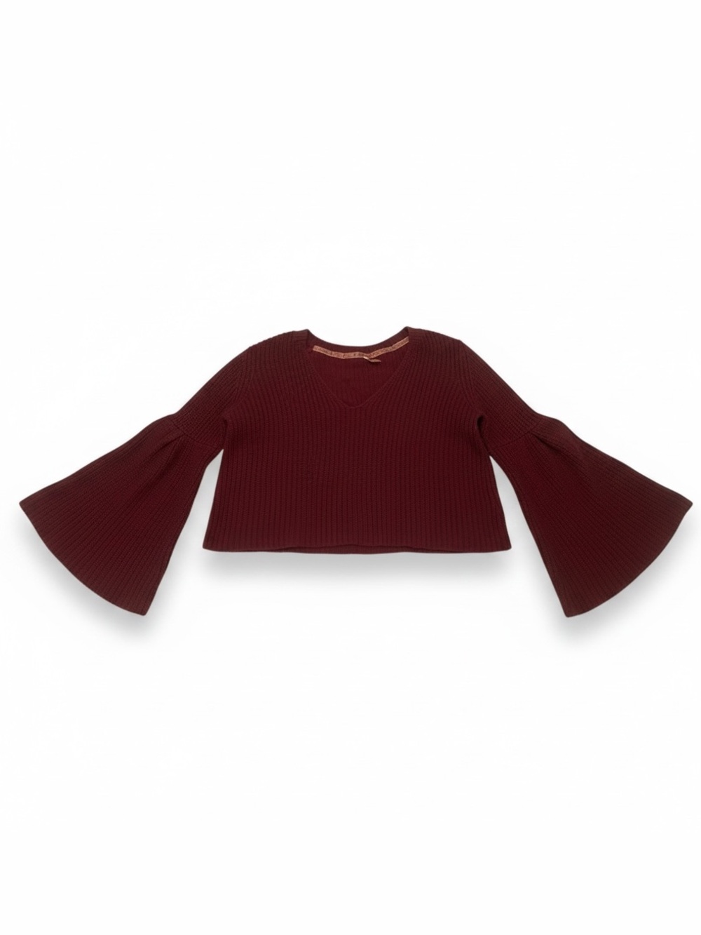 Free People Ribbed Flared Sleeve Sweater Maroon Size Large
